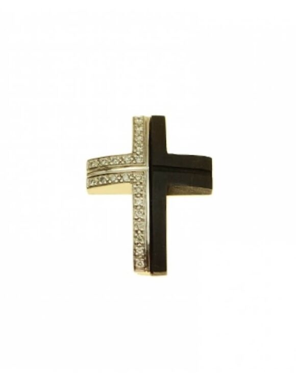 Gold Cross K18, Diamonds 0.16 ct. and Ebony-0
