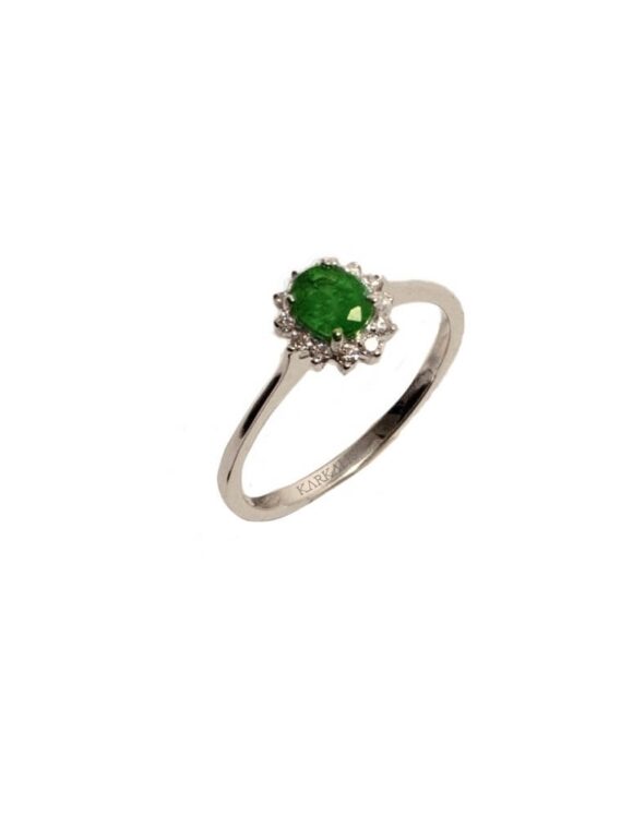 Gold K18 Diamond Ring, Emerald-0